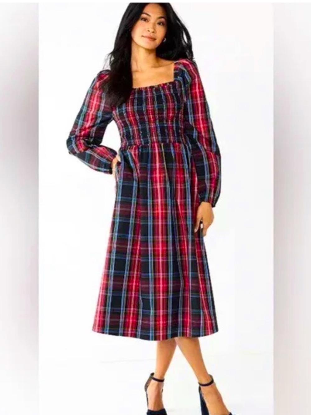DRAPER JAMES RSVP Smocked Tiered Midi Dress